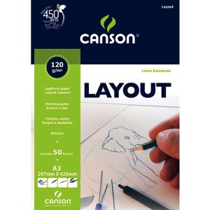 BLOCO LAYOUT SEM MARGEM A3 120G/M² COM 50 FOLHAS CANSON