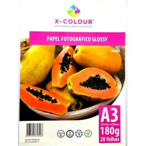 PAPEL FOTOGRÁFICO GLOSSY A3 180G/M² COM 20 FOLHAS X-COLOUR