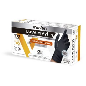 LUVA NITRÍLICA G SEM PÓ PRETA CAIXA C/100 UNIDADES INOVEN